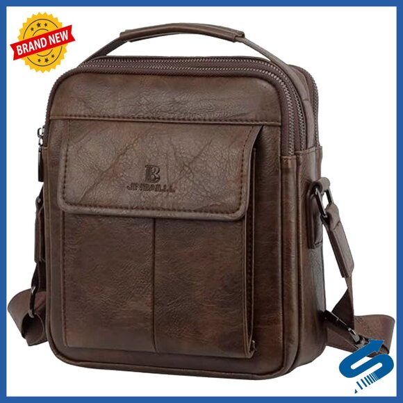 Vegan Leather Crossbody Messenger Bag for Men Work Travel